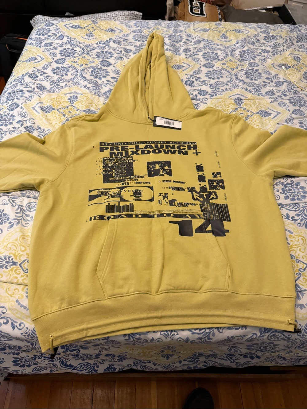 RTA Graphic Mustard Yellow Hoodie with Front Pocket